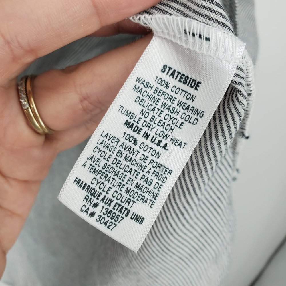 Stateside Striped Cotton Popover Shirt Dress Grey/White Small - Picture 8 of 9